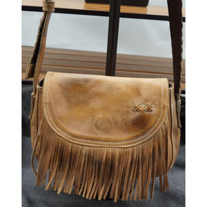 Bed Stu Leather Eastend Fringe Crossbody Bag Tan Dip Dyed